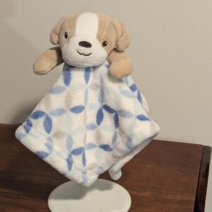 Baby's First By Nemacor. Plush Puppy Security Blanket with Blue Pattern